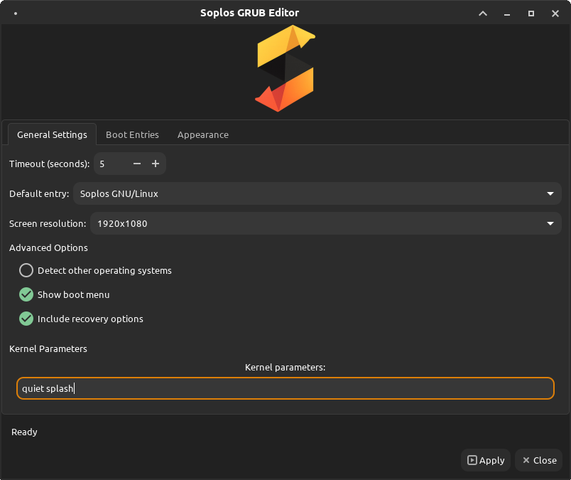 GRUB Editor on Tyron