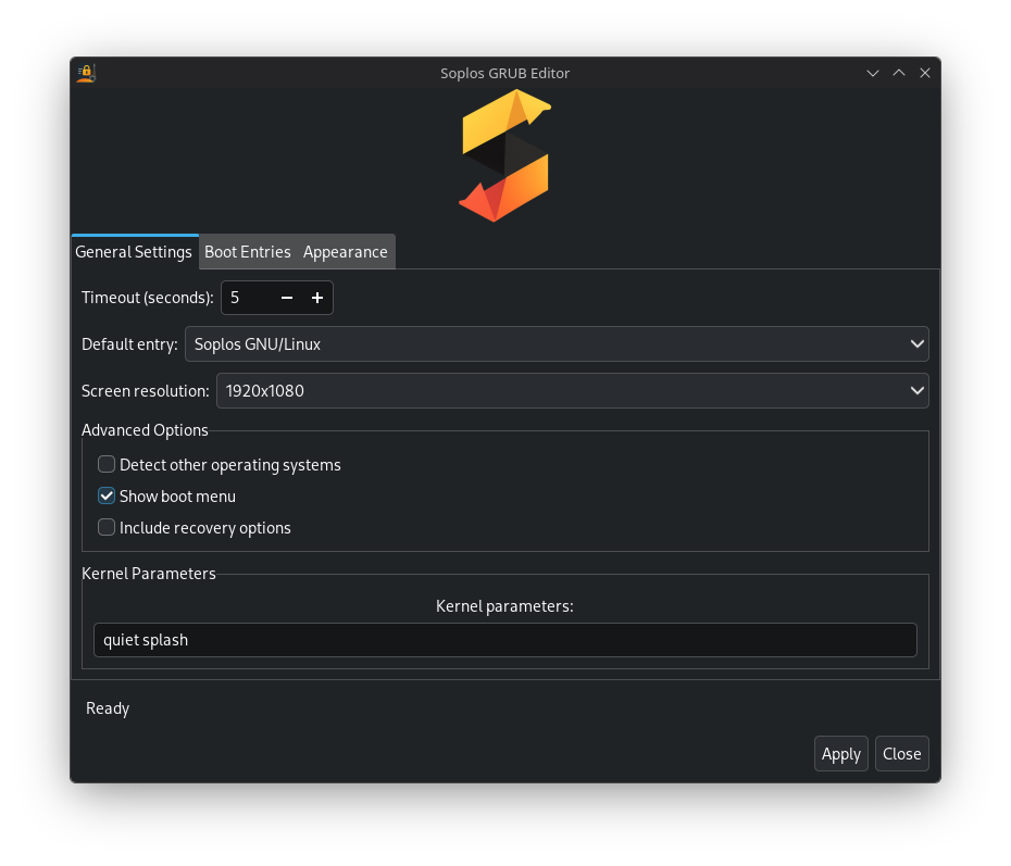 GRUB Editor on Tyson