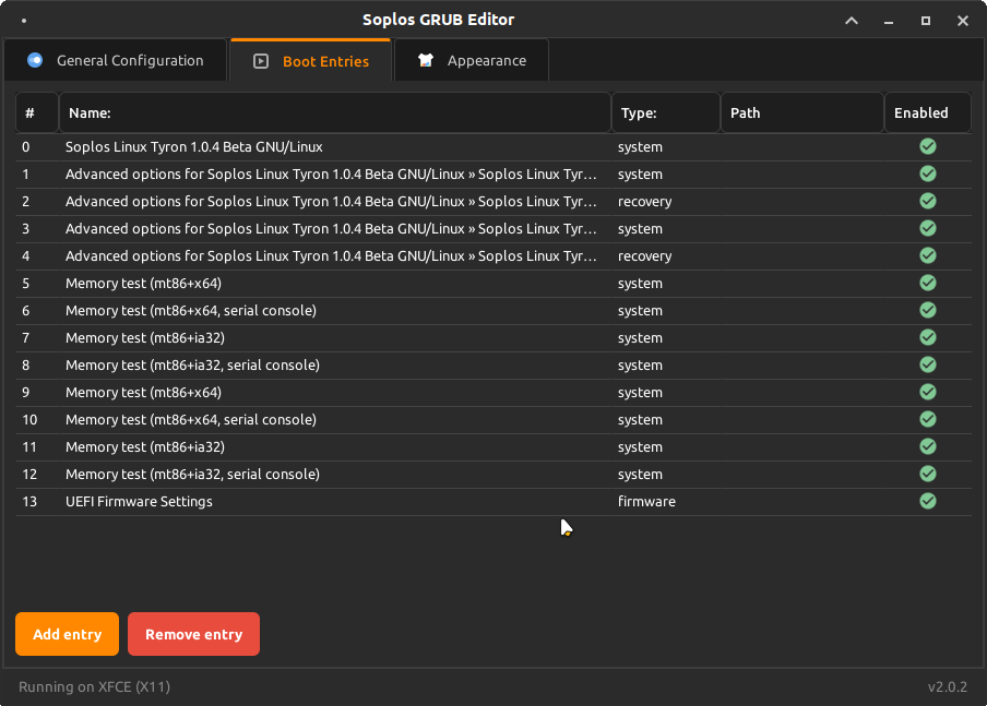 GRUB Editor — Boot Entries