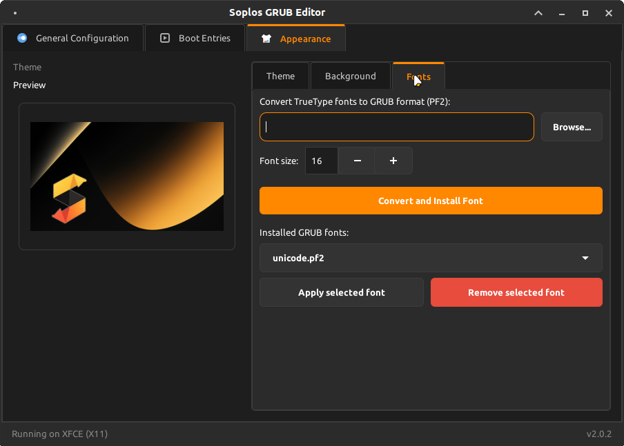 GRUB Editor — Appearance: Fonts