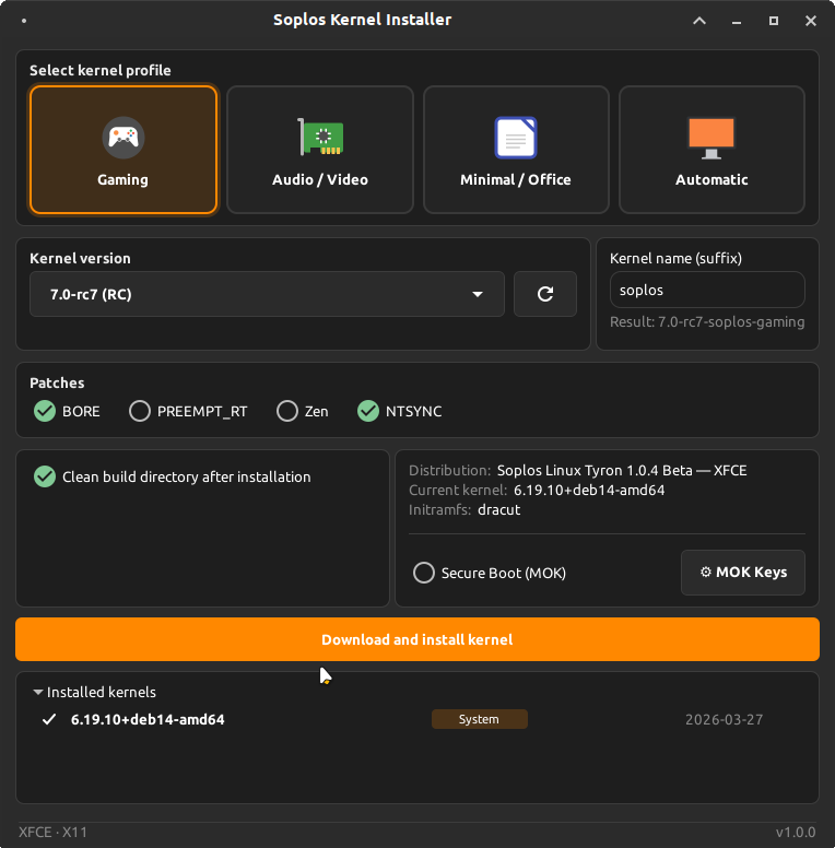 Kernel Installer main window