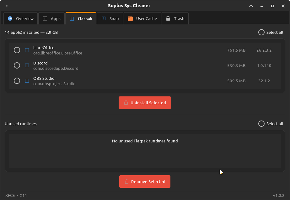 Sys Cleaner Flatpak tab