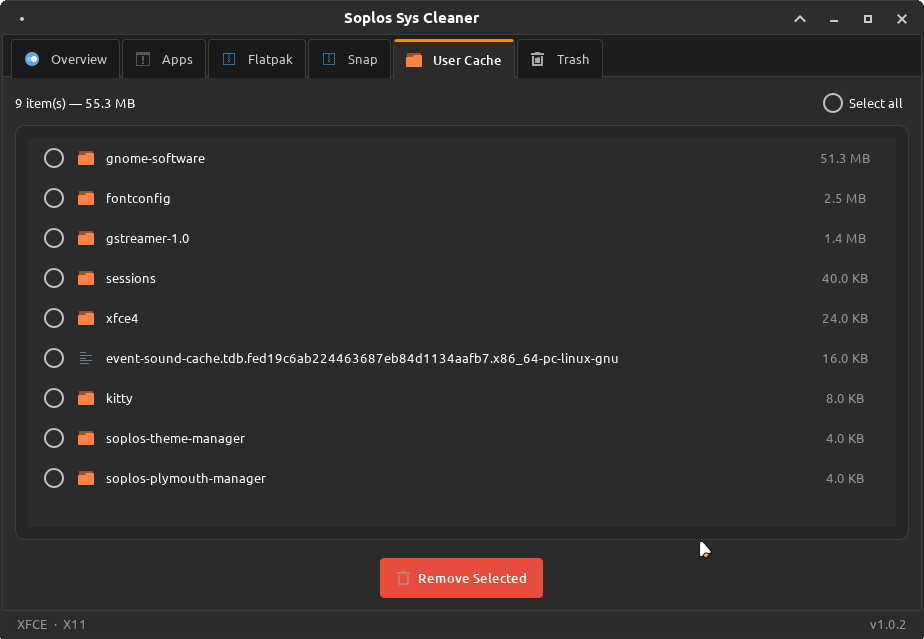 Sys Cleaner user cache tab