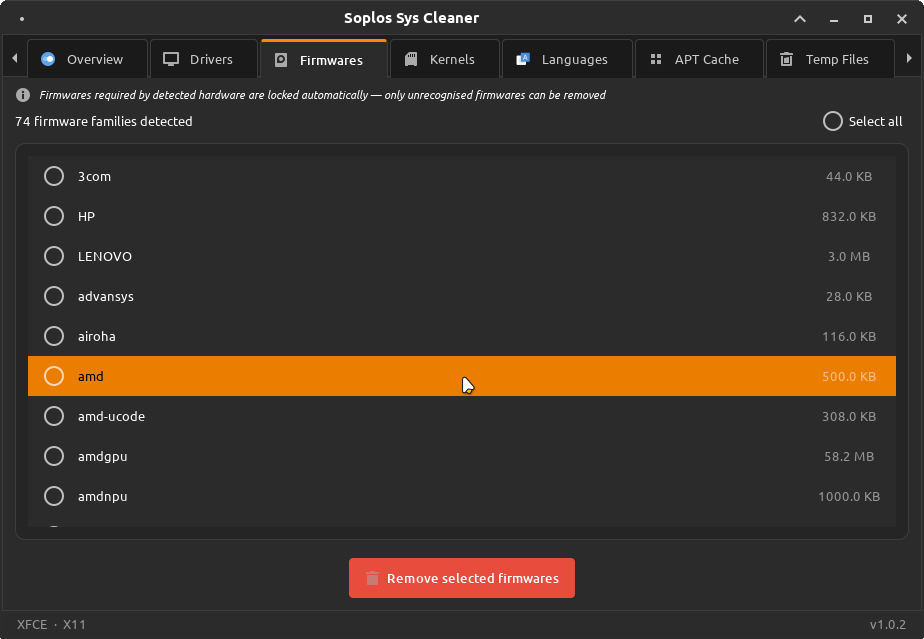 Sys Cleaner firmwares tab