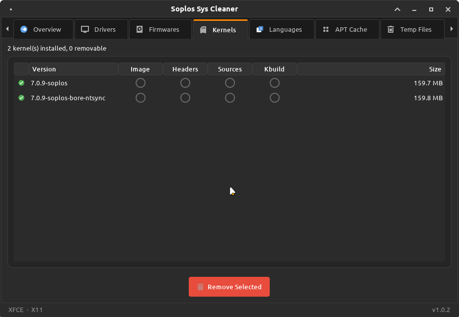 Sys Cleaner kernels tab