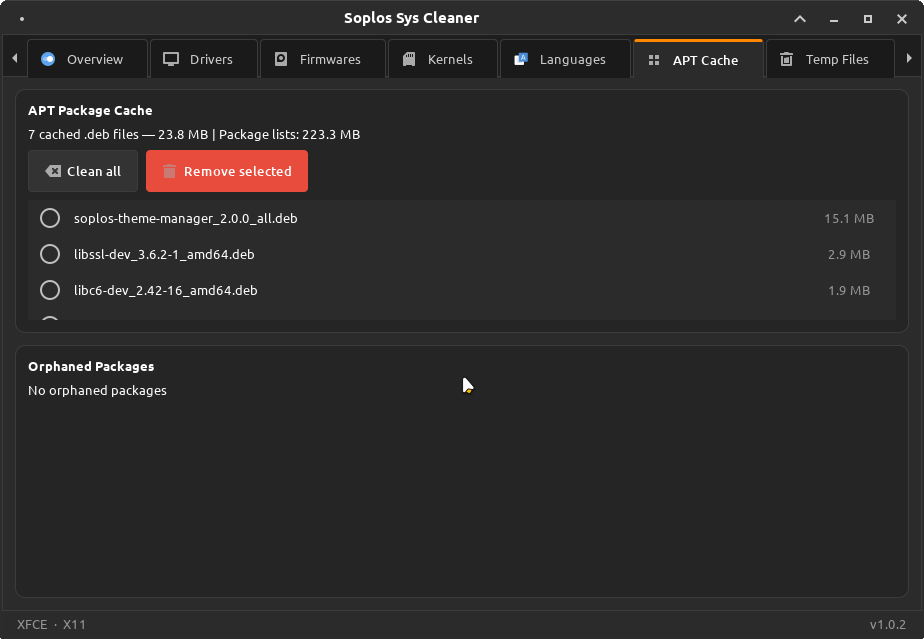 Sys Cleaner APT cache tab