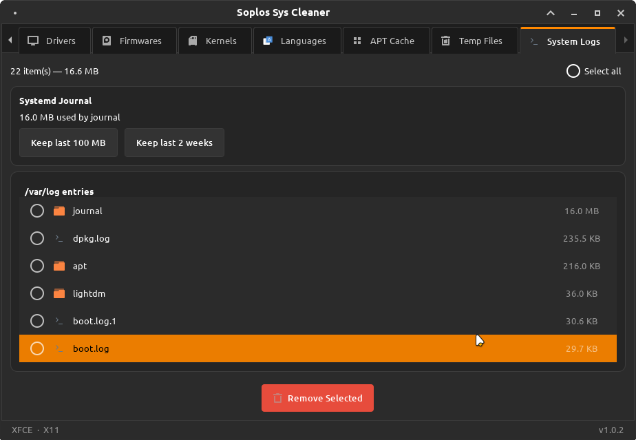 Sys Cleaner system logs tab