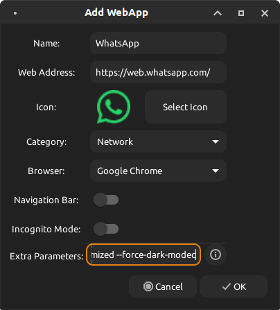 WebApp Manager — Create App