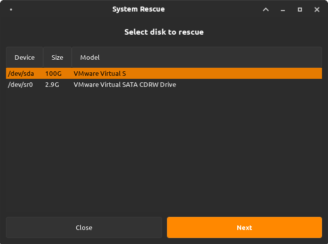 Welcome Live — System Rescue: Select Disk