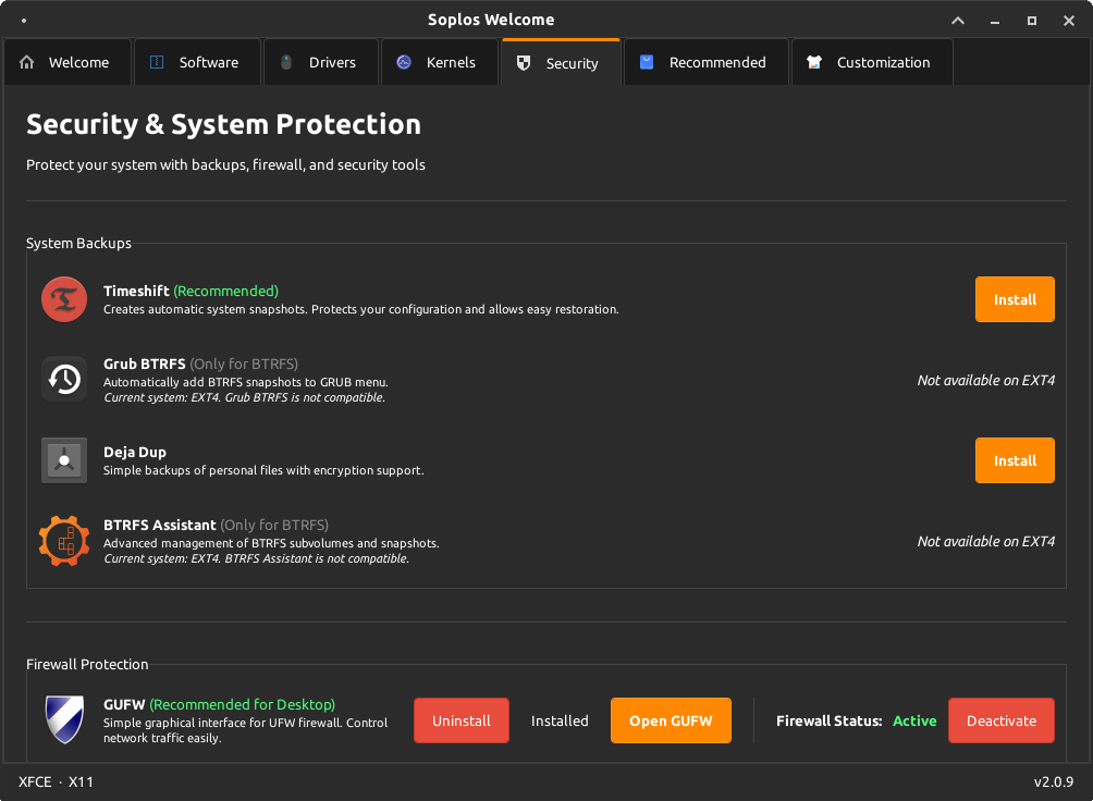 Soplos Welcome — Security: Backups & Firewall