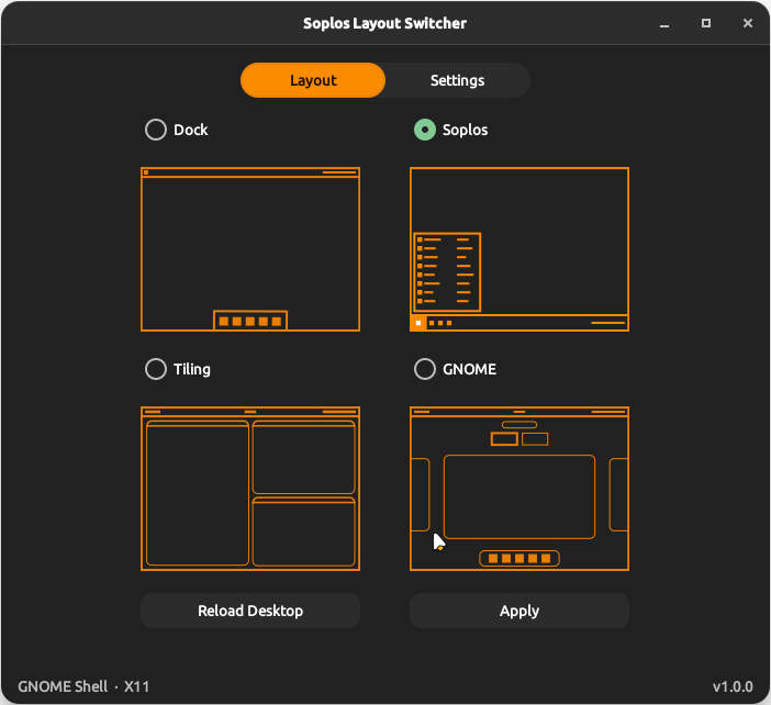 Soplos Layout Switcher main window