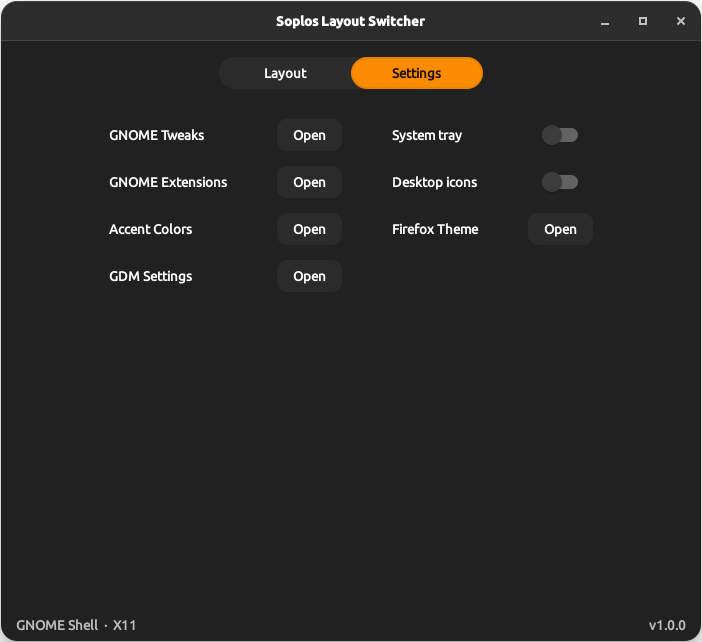 Soplos Layout Switcher Settings tab